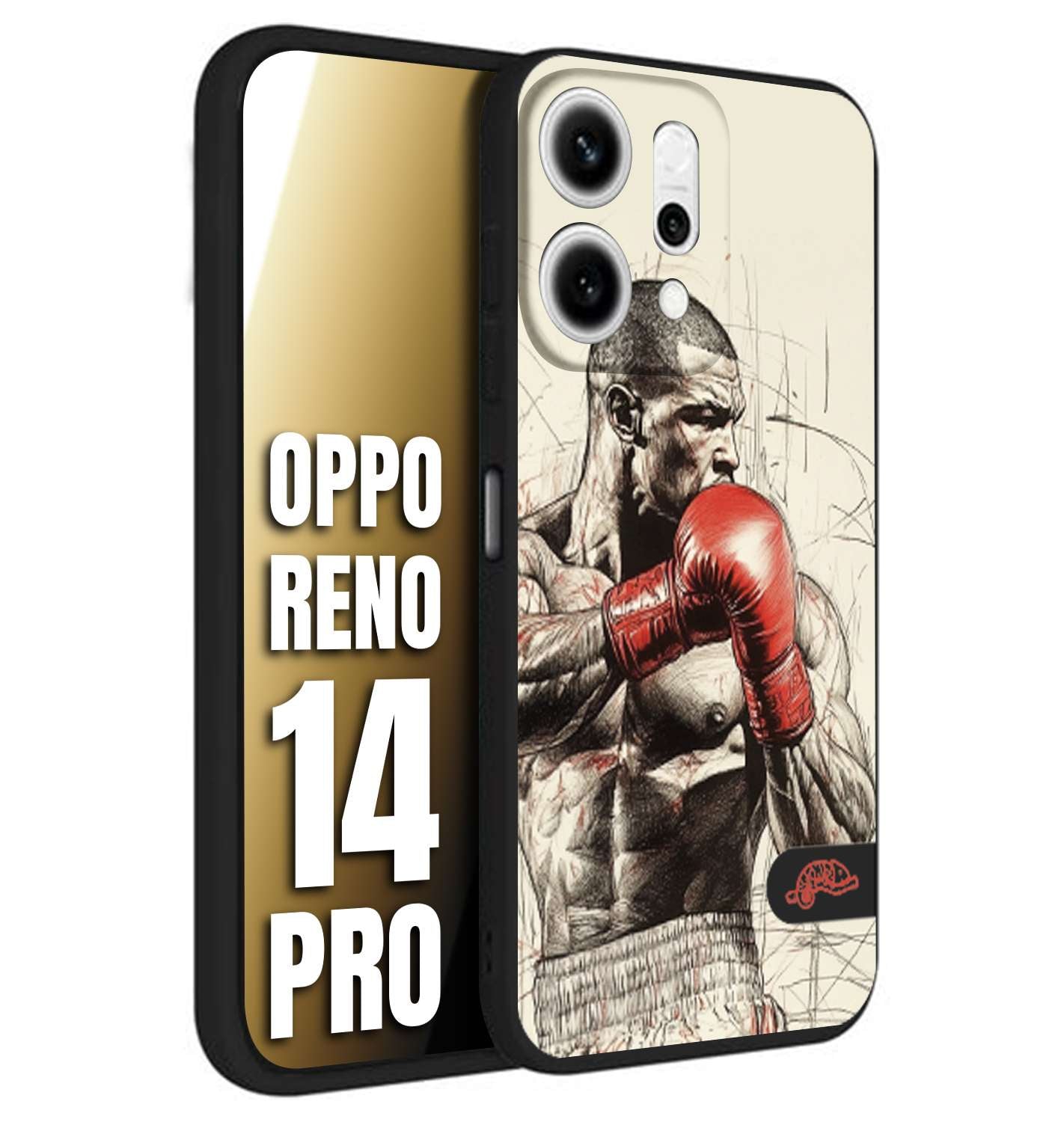 CUSTOMIZZA - Custodia cover nera morbida in tpu compatibile per Oppo Reno 14 PRO pugilato pugili disegno tattoo guantoni box sport ring