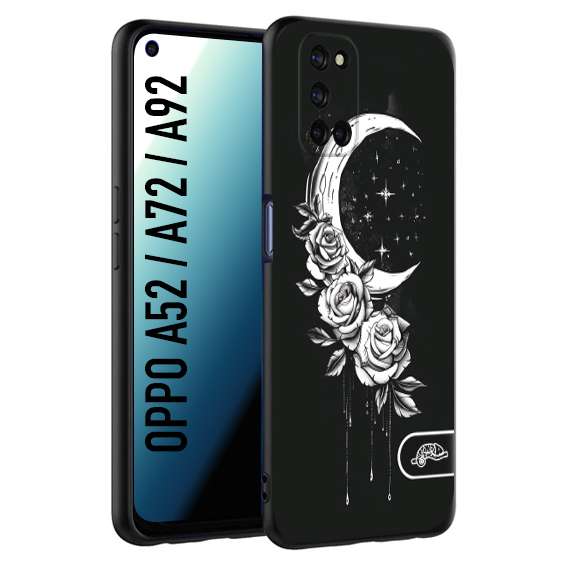 CUSTOMIZZA - Custodia cover nera morbida in tpu compatibile per Oppo A52 - A72 - A92 luna e fiori moon flowers black and white bianco a rilievo disegnato tattoo tatuaggio