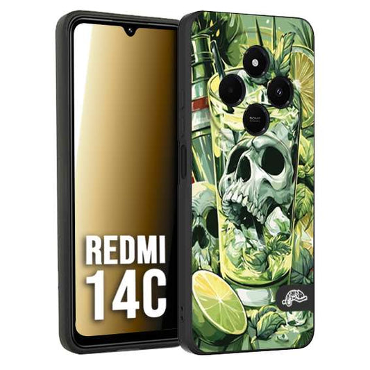 CUSTOMIZZA - Custodia cover nera morbida in tpu compatibile per Xiaomi Redmi 14C Mojito cocktail teschio illustrazione drink lime menta ghiacci tropicale street art