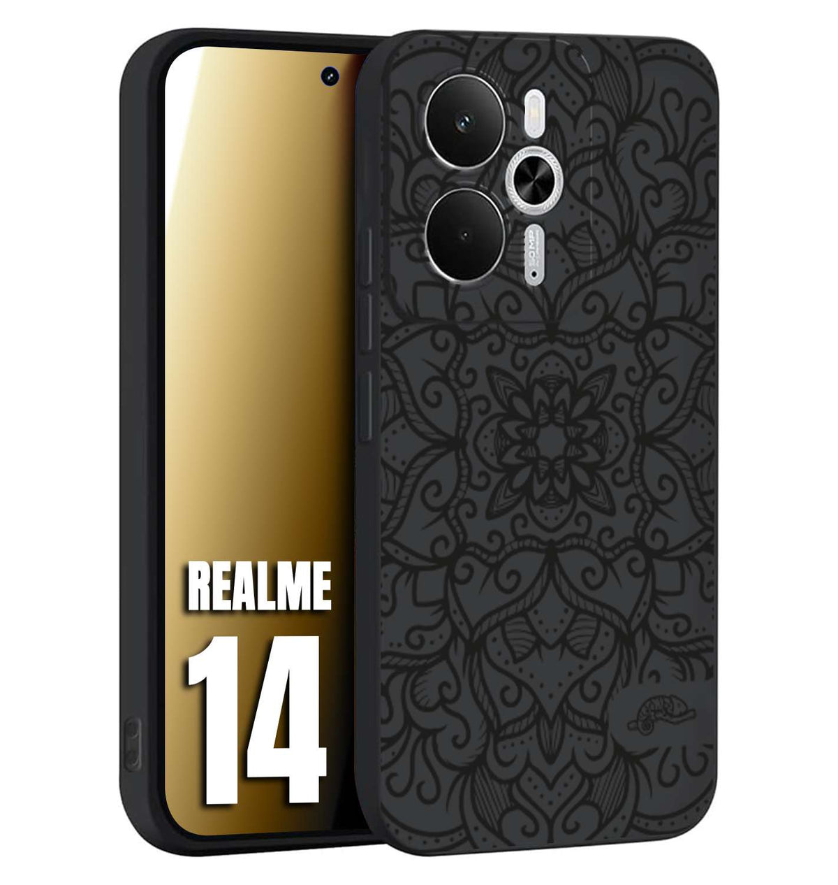 CUSTOMIZZA - Custodia cover nera morbida in tpu compatibile per Realme 14 5G mandala nero fiore vedo non vedo donna