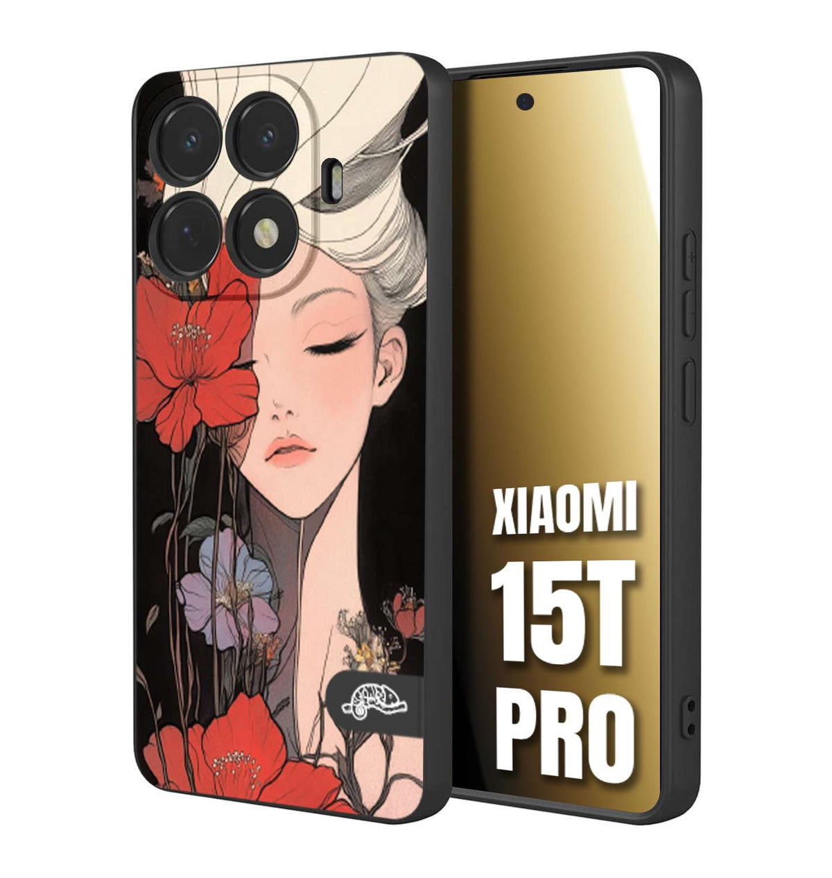 CUSTOMIZZA - Custodia cover nera morbida in tpu compatibile per Xiaomi 15T PRO woman flower Fantasia Floreale Design Donna e Fiori, Retro Artistico
