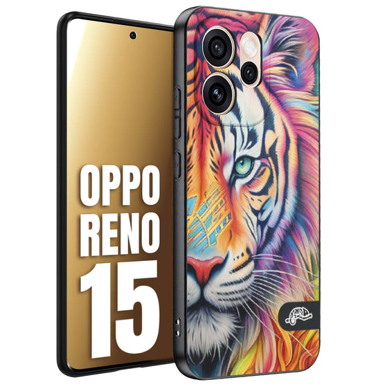 CUSTOMIZZA - Custodia cover nera morbida in tpu compatibile per Oppo Reno 15 animali color tigre tiger viso colori vibranti disegnato schizzo