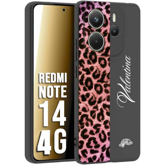 CUSTOMIZZA - Custodia cover nera morbida in tpu compatibile per Xiaomi Redmi Note 14 4G leopardato rosa fucsia personalizzata nome iniziali