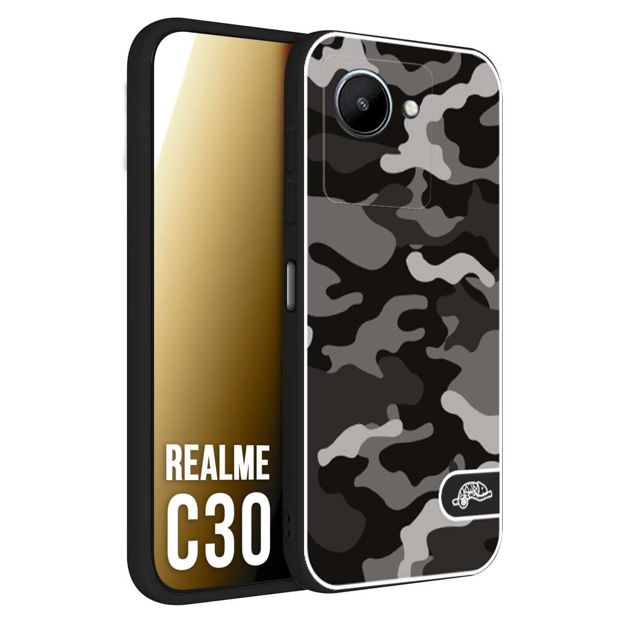 CUSTOMIZZA - Custodia cover nera morbida in tpu compatibile per Oppo Realme C30 camouflage mimetico militare nero black grigio