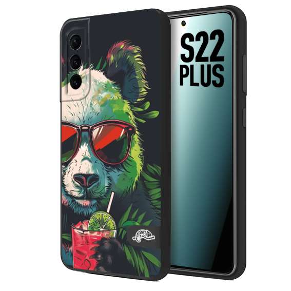 CUSTOMIZZA - Custodia cover nera morbida in tpu compatibile per Samsung S22 PLUS estate disegnata cocktails animali simpatici panda mojito