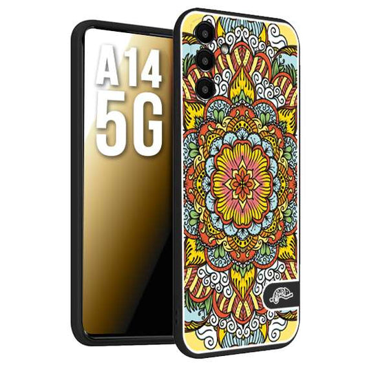 CUSTOMIZZA - Custodia cover nera morbida in tpu compatibile per Samsung A14 5G mandala colorato fiore nuvole arancione