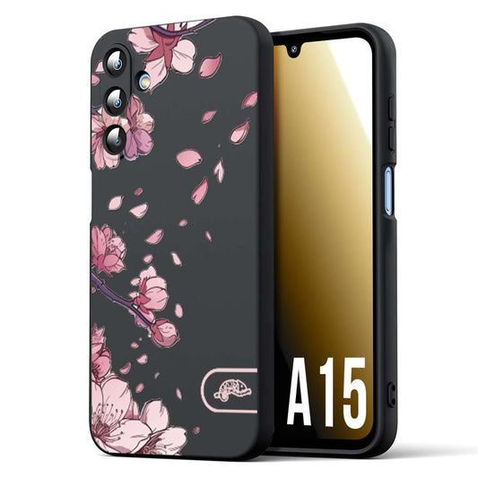 CUSTOMIZZA - Custodia cover nera morbida in tpu compatibile per Samsung A15 5G giapponese fiori di ciliegio in fiore a rilievo disegnata tattoo