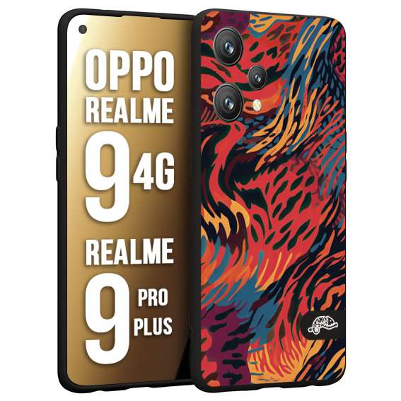 CUSTOMIZZA - Custodia cover nera morbida in tpu compatibile per Realme 9 4G - 9 PRO PLUS leopardato maculato tigrato colorata fiamme rossa blu arancione