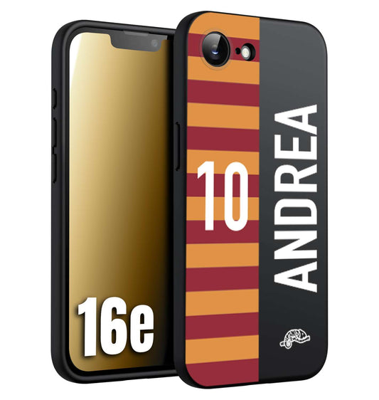 CUSTOMIZZA - Custodia cover nera morbida in tpu compatibile per iPhone 16E personalizzata calcio football nome e numero calciatori giallo rossi