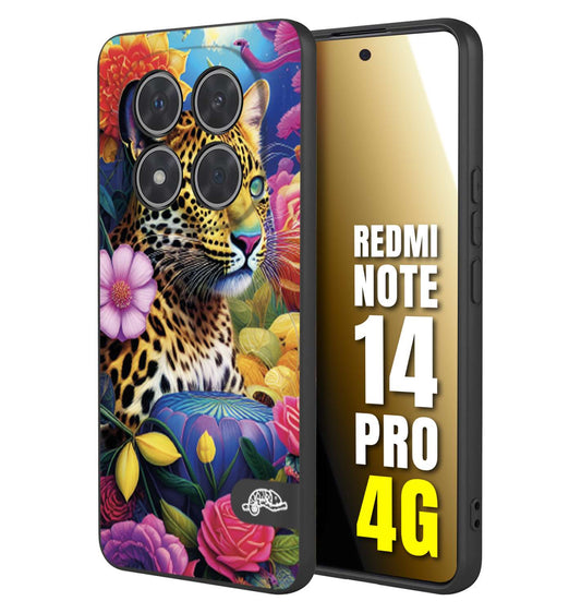 CUSTOMIZZA - Custodia cover nera morbida in tpu compatibile per Xiaomi Redmi Note 14 PRO 4G astratti donna flower fantasia leopardo ghepardo animali colorati