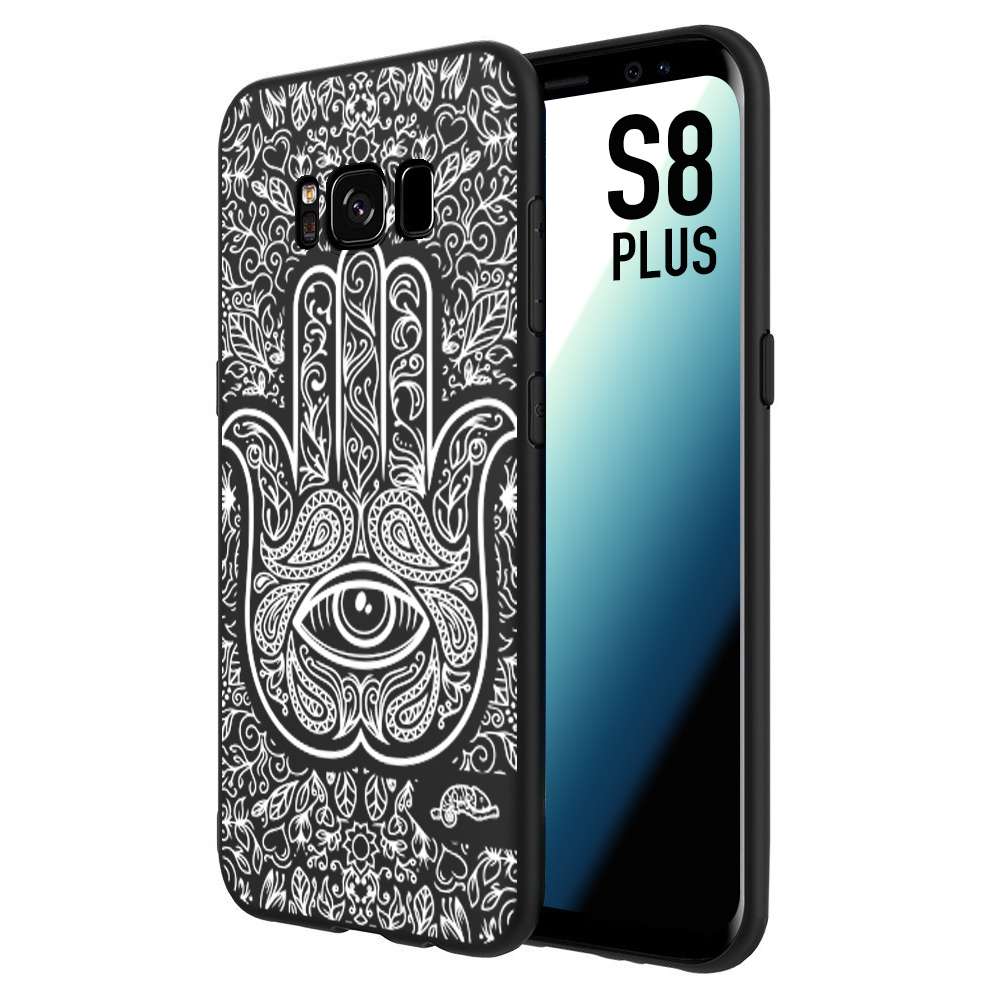 CUSTOMIZZA - Custodia cover nera morbida in tpu compatibile per Samsung S8 PLUS mano di fatima effetto rilievo mandala donna