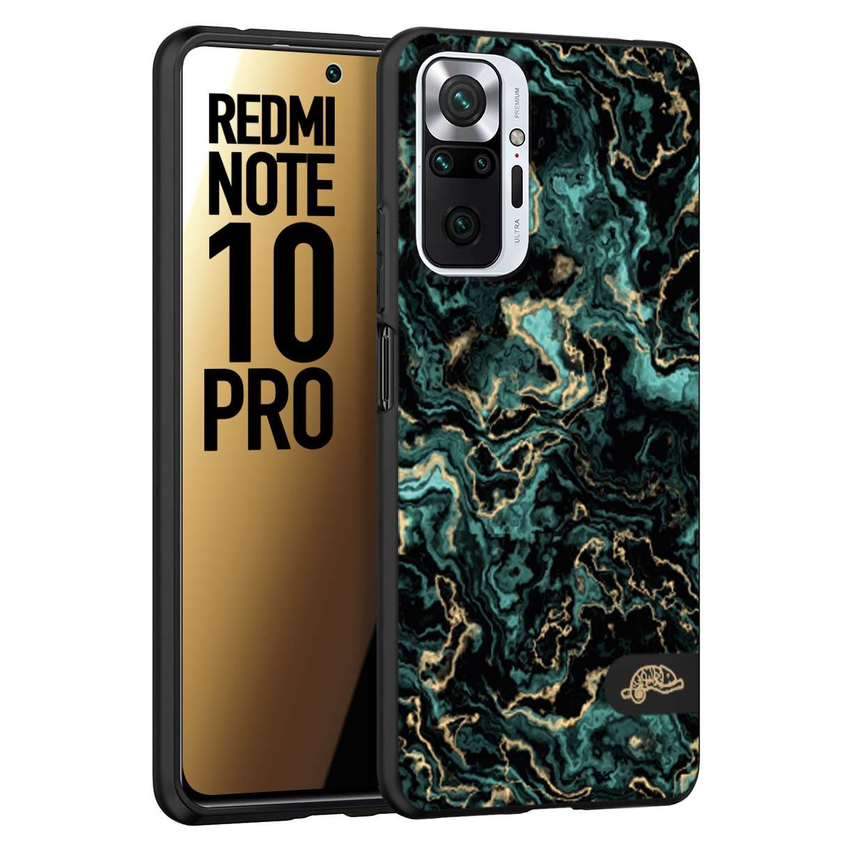 CUSTOMIZZA - Custodia cover nera morbida in tpu compatibile per Xiaomi Redmi Note 10 PRO effetto marmo marble verde green venature dorato pietra