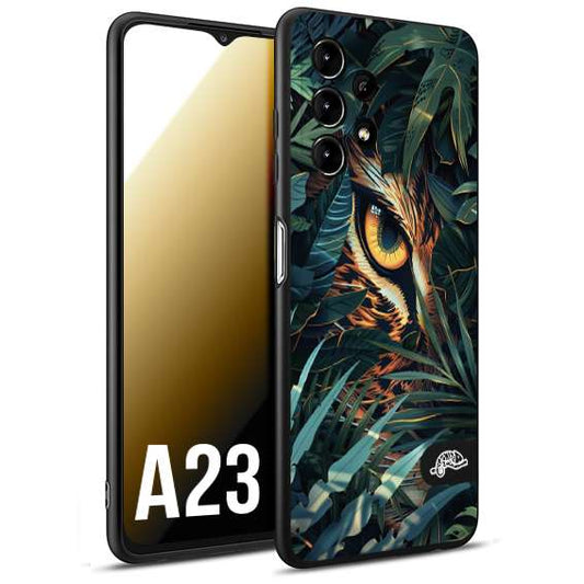 CUSTOMIZZA - Custodia cover nera morbida in tpu compatibile per Samsung A23 animali color giungla tropicale occhio di giaguaro felino disegnato