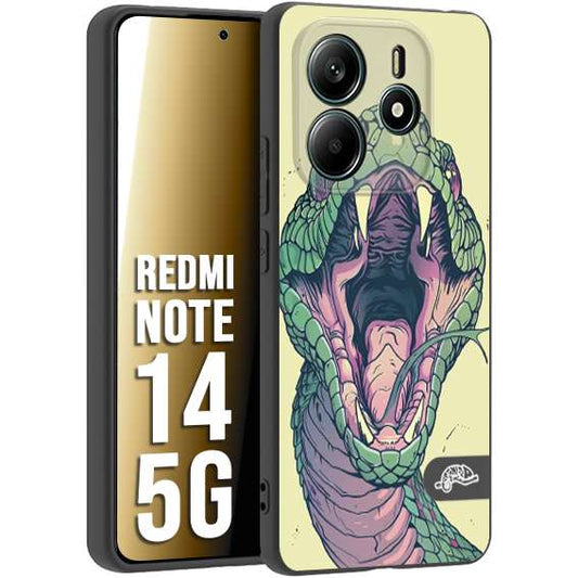 CUSTOMIZZA - Custodia cover nera morbida in tpu compatibile per Xiaomi Redmi Note 14 5G snake yellow green serpente tatuaggio tattoo disegnato a mano