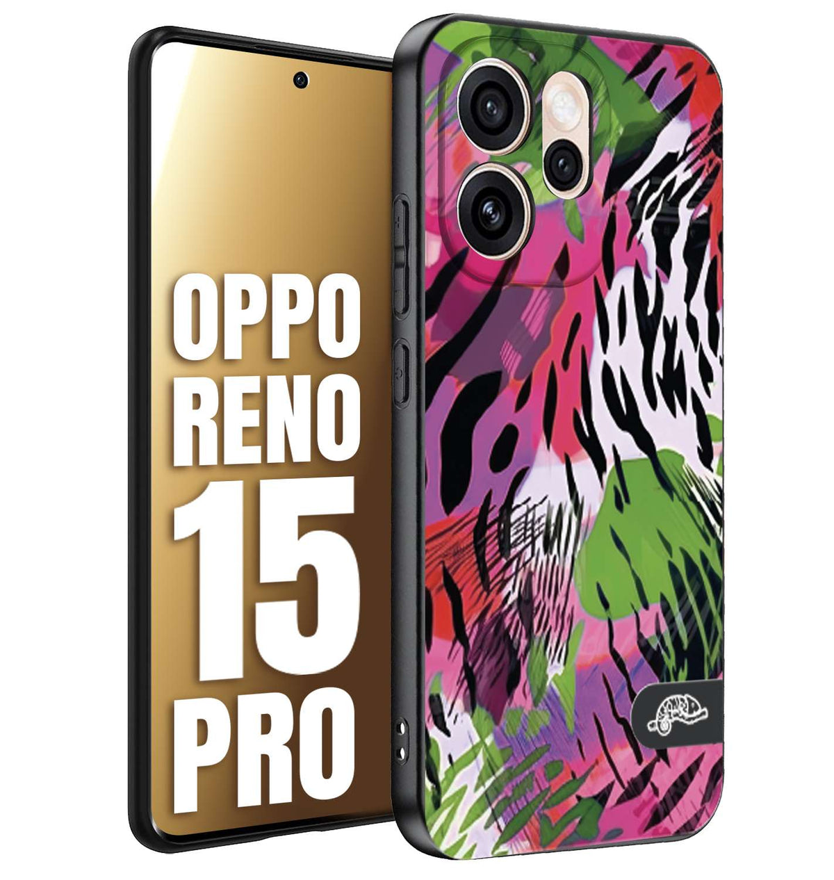 CUSTOMIZZA - Custodia cover nera morbida in tpu compatibile per Oppo Reno 15 PRO leopardato tigrato tiger colorata summer color verde fucsia