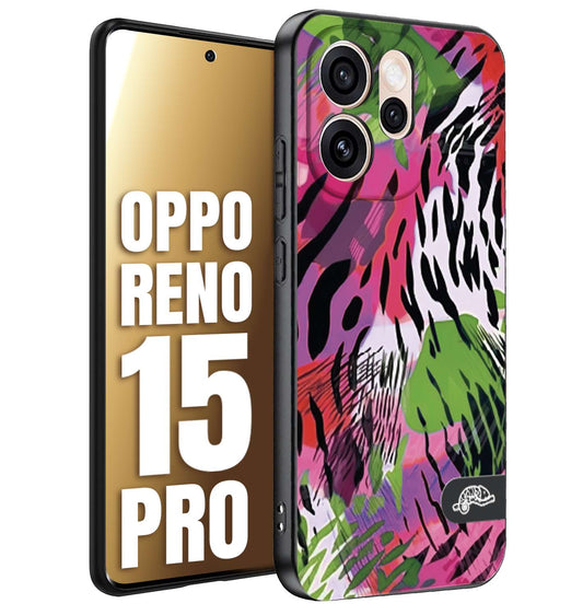 CUSTOMIZZA - Custodia cover nera morbida in tpu compatibile per Oppo Reno 15 PRO leopardato tigrato tiger colorata summer color verde fucsia
