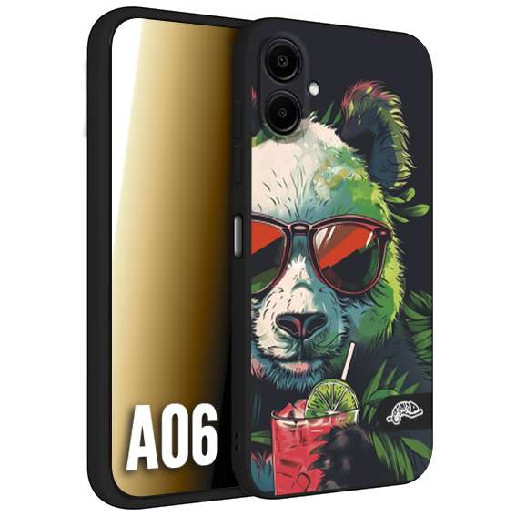 CUSTOMIZZA - Custodia cover nera morbida in tpu compatibile per Samsung A06 estate disegnata cocktails animali simpatici panda mojito