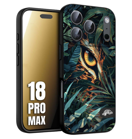 CUSTOMIZZA - Custodia cover nera morbida in tpu compatibile per iPhone 18 PRO MAX animali color giungla tropicale occhio di giaguaro felino disegnato