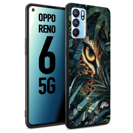 CUSTOMIZZA - Custodia cover nera morbida in tpu compatibile per Oppo Reno 6 5G animali color giungla tropicale occhio di giaguaro felino disegnato