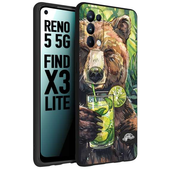 CUSTOMIZZA - Custodia cover nera morbida in tpu compatibile per Oppo Reno 5 5G estate disegnata cocktails animali simpatici orso bear negroni