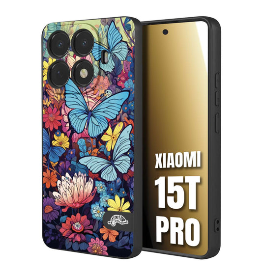 CUSTOMIZZA - Custodia cover nera morbida in tpu compatibile per Xiaomi 15T PRO farfalle butterfly moderno donna disegnate gialla blu rosa