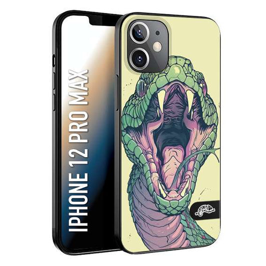 CUSTOMIZZA - Custodia cover nera morbida in tpu compatibile per iPhone 12 PRO MAX snake yellow green serpente tatuaggio tattoo disegnato a mano