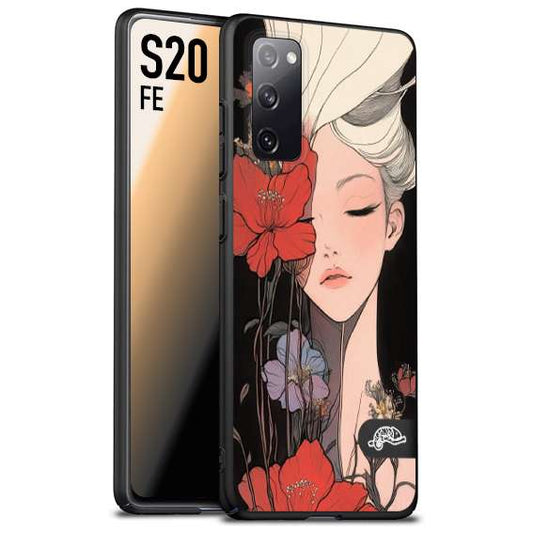 CUSTOMIZZA - Custodia cover nera morbida in tpu compatibile per Samsung S20 FE woman flower Fantasia Floreale Design Donna e Fiori, Retro Artistico