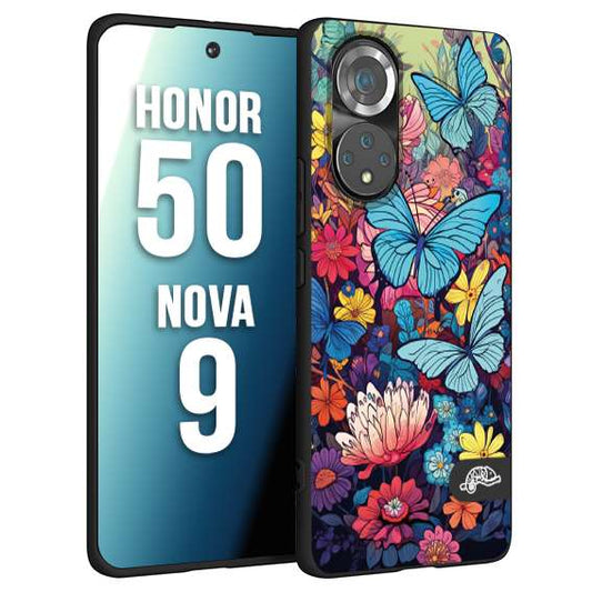 CUSTOMIZZA - Custodia cover nera morbida in tpu compatibile per Huawei Nova 9 - Honor 50 farfalle butterfly moderno donna disegnate gialla blu rosa