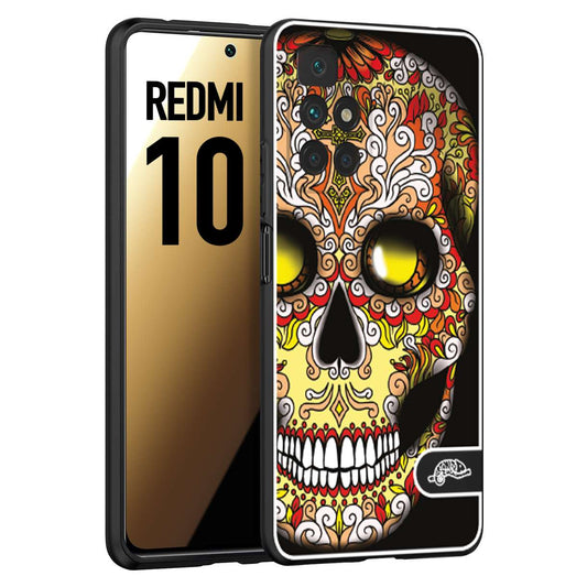 CUSTOMIZZA - Custodia cover nera morbida in tpu compatibile per Xiaomi Redmi 10 teschio messicano Mexican skull giallo rosso arancio