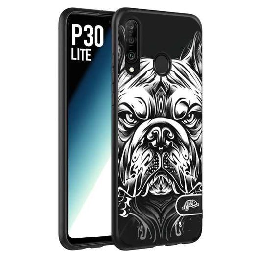 CUSTOMIZZA - Custodia cover nera morbida in tpu compatibile per Huawei P30 LITE bulldog bianco a rilievo disegnato tattoo tatuaggio