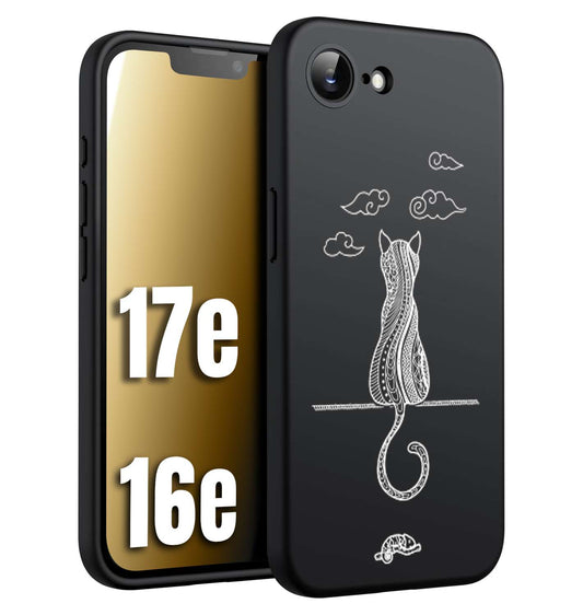 CUSTOMIZZA - Custodia cover nera morbida in tpu compatibile per iPhone 16E - 17E gatto mandala stilizzato gattino a rilievo soft touch donna bianca