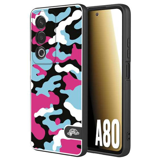 CUSTOMIZZA - Custodia cover nera morbida in tpu compatibile per Oppo A80 camouflage mimetico militare fucsia celeste