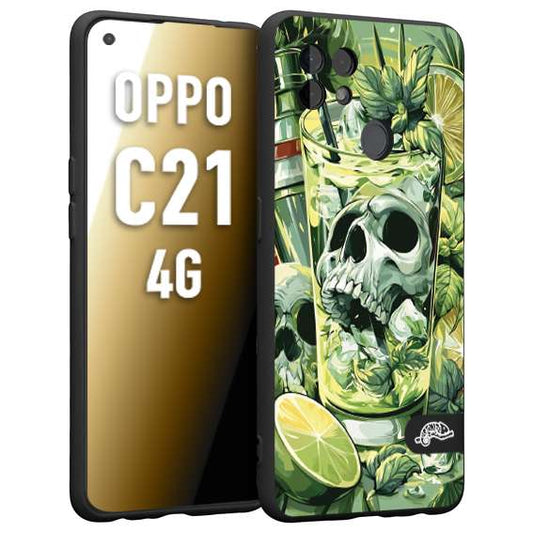 CUSTOMIZZA - Custodia cover nera morbida in tpu compatibile per Realme C21 4G Mojito cocktail teschio illustrazione drink lime menta ghiacci tropicale street art