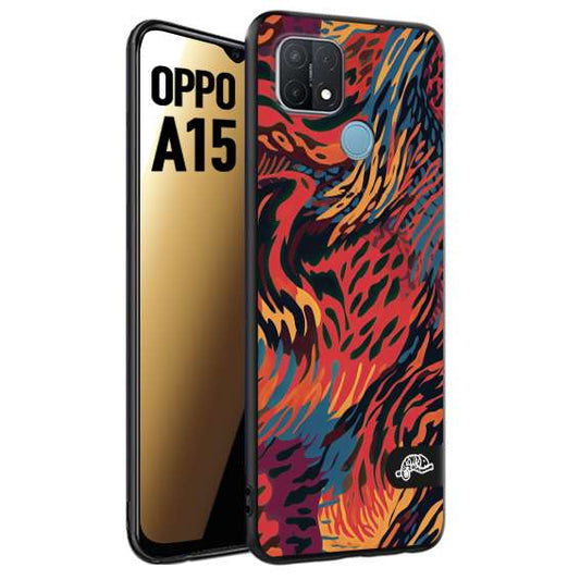 CUSTOMIZZA - Custodia cover nera morbida in tpu compatibile per Oppo A15 leopardato maculato tigrato colorata fiamme rossa blu arancione