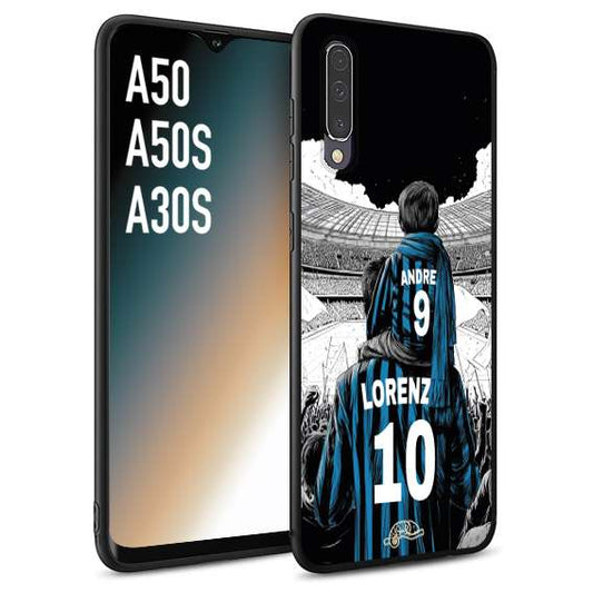 CUSTOMIZZA - Custodia cover nera morbida in tpu compatibile per Samsung A50 - A50S - A30S personalizzata calcio football padre e figlio calciatori nerazzurra