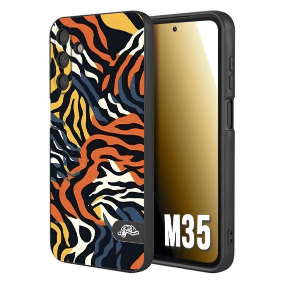 CUSTOMIZZA - Custodia cover nera morbida in tpu compatibile per Samsung M35 leopardato maculato tigrato tiger colorata gialla blu arancio