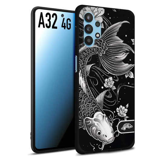 CUSTOMIZZA - Custodia cover nera morbida in tpu compatibile per Samsung A32 4G carpa koi black and white bianco a rilievo disegnato tattoo tatuaggio