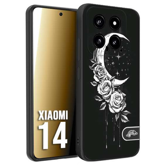 CUSTOMIZZA - Custodia cover nera morbida in tpu compatibile per Xiaomi 14 luna e fiori moon flowers black and white bianco a rilievo disegnato
