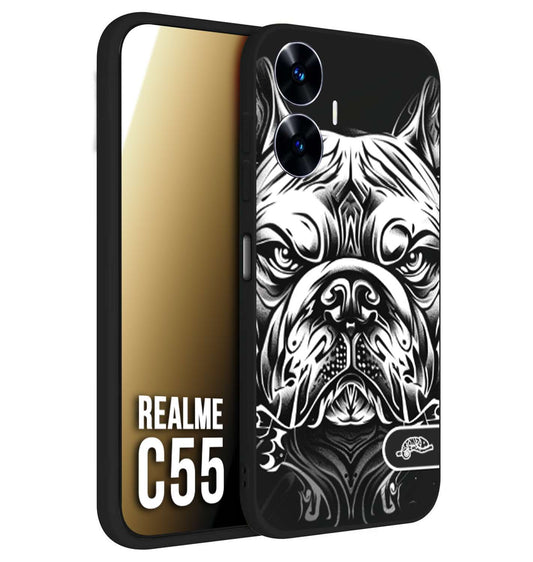 CUSTOMIZZA - Custodia cover nera morbida in tpu compatibile per Realme C55 bulldog bianco a rilievo disegnato tattoo tatuaggio