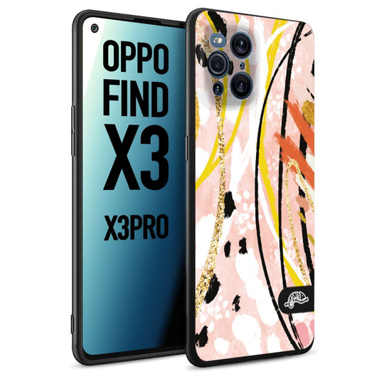 CUSTOMIZZA - Custodia cover nera morbida in tpu compatibile per Oppo Find X3 - Find X3 Pro 5G fiori astratti donna zebrato leopardato fantasia dorata gialla rosa colorata