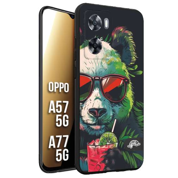 CUSTOMIZZA - Custodia cover nera morbida in tpu compatibile per Oppo A57 5G - A77 5G estate disegnata cocktails animali simpatici panda mojito