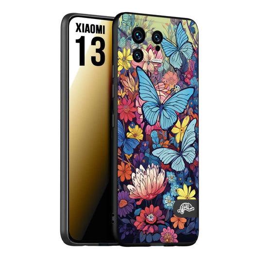 CUSTOMIZZA - Custodia cover nera morbida in tpu compatibile per Xiaomi 13 farfalle butterfly moderno donna disegnate gialla blu rosa