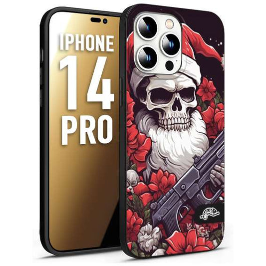 CUSTOMIZZA - Custodia cover nera morbida in tpu compatibile per iPhone 14 PRO teschio natale santa claus fiori tattoo disegnato