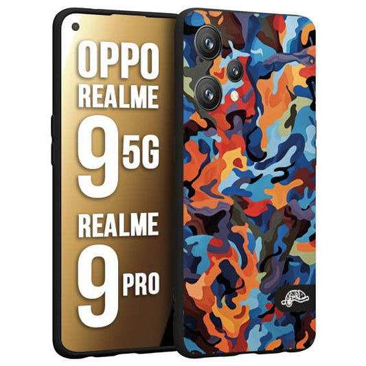 CUSTOMIZZA - Custodia cover nera morbida in tpu compatibile per Realme 9 5G - 9 PRO camouflage mimetico militare moderno blu arancio rosso