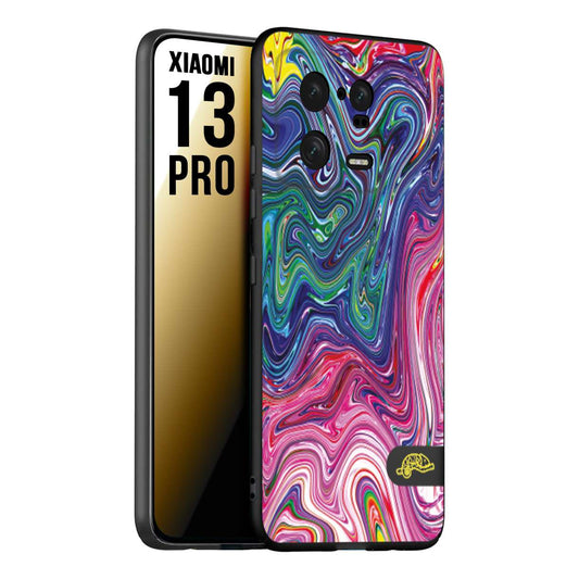 CUSTOMIZZA - Custodia cover nera morbida in tpu compatibile per Xiaomi 13 PRO colorata fantasia vortice marmo arcobaleno rosa blu fucsia