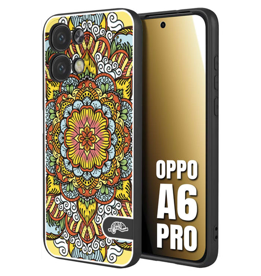 CUSTOMIZZA - Custodia cover nera morbida in tpu compatibile per Oppo A6 PRO mandala colorato fiore nuvole arancione