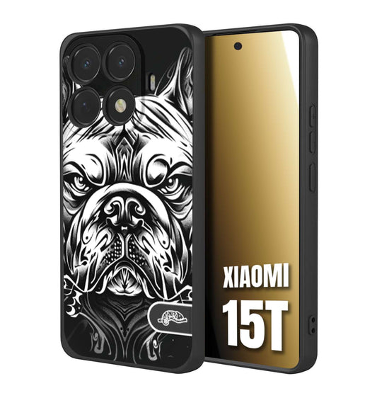 CUSTOMIZZA - Custodia cover nera morbida in tpu compatibile per Xiaomi 15T bulldog bianco a rilievo disegnato tattoo tatuaggio