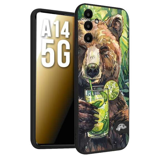 CUSTOMIZZA - Custodia cover nera morbida in tpu compatibile per Samsung A14 5G estate disegnata cocktails animali simpatici orso bear negroni