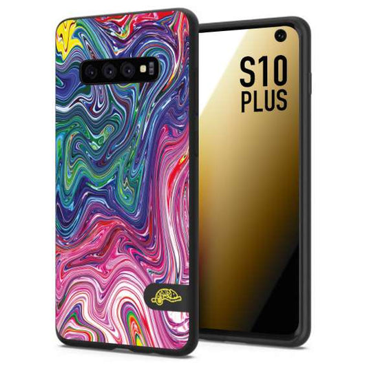 CUSTOMIZZA - Custodia cover nera morbida in tpu compatibile per Samsung S10 PLUS colorata fantasia vortice marmo arcobaleno rosa blu fucsia