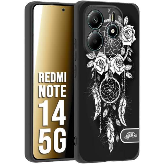 CUSTOMIZZA - Custodia cover nera morbida in tpu compatibile per Xiaomi Redmi Note 14 5G acchiappasogni dreamcatcher black and white bianco a rilievo disegnato tattoo tatuaggio